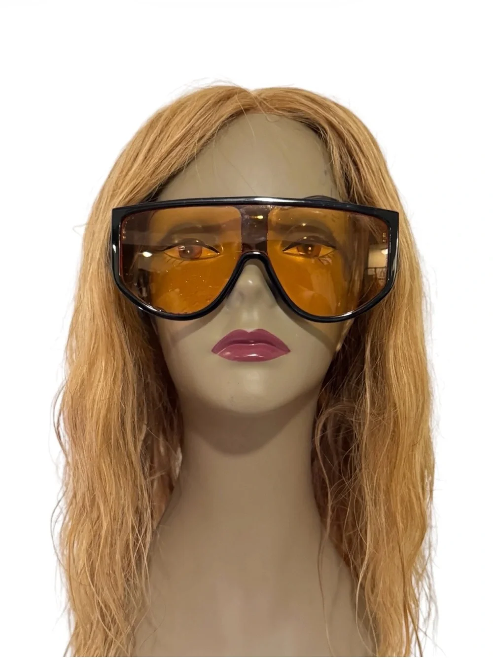 Oversized Black Frame Sunglasses with Amber Lenses - Women's Fashion